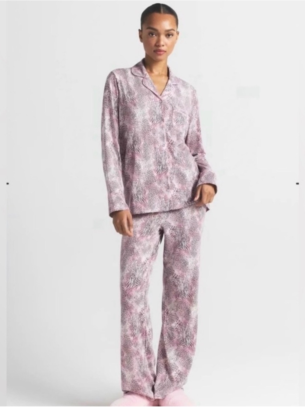 SKIMS Pajama Set in Cherry Blossom Animal Print